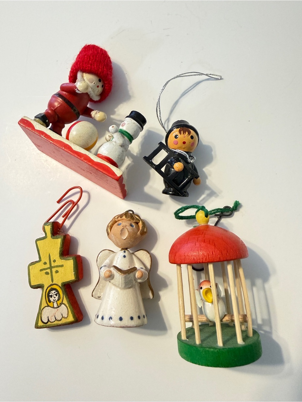 5 Santa Angel Cross Bird Chimney Sweep Christmas Bauble Miniature Ornaments